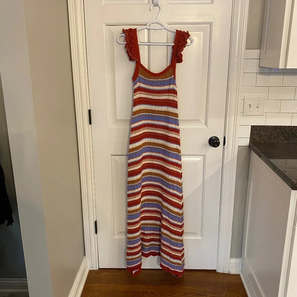 Lucca Fallon Crocheted striped Midi Dress With Ruffle Sleeves 33725 - Picture 6 of 13